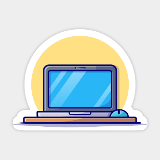 Laptop With Mouse Cartoon Vector Icon Illustration Sticker